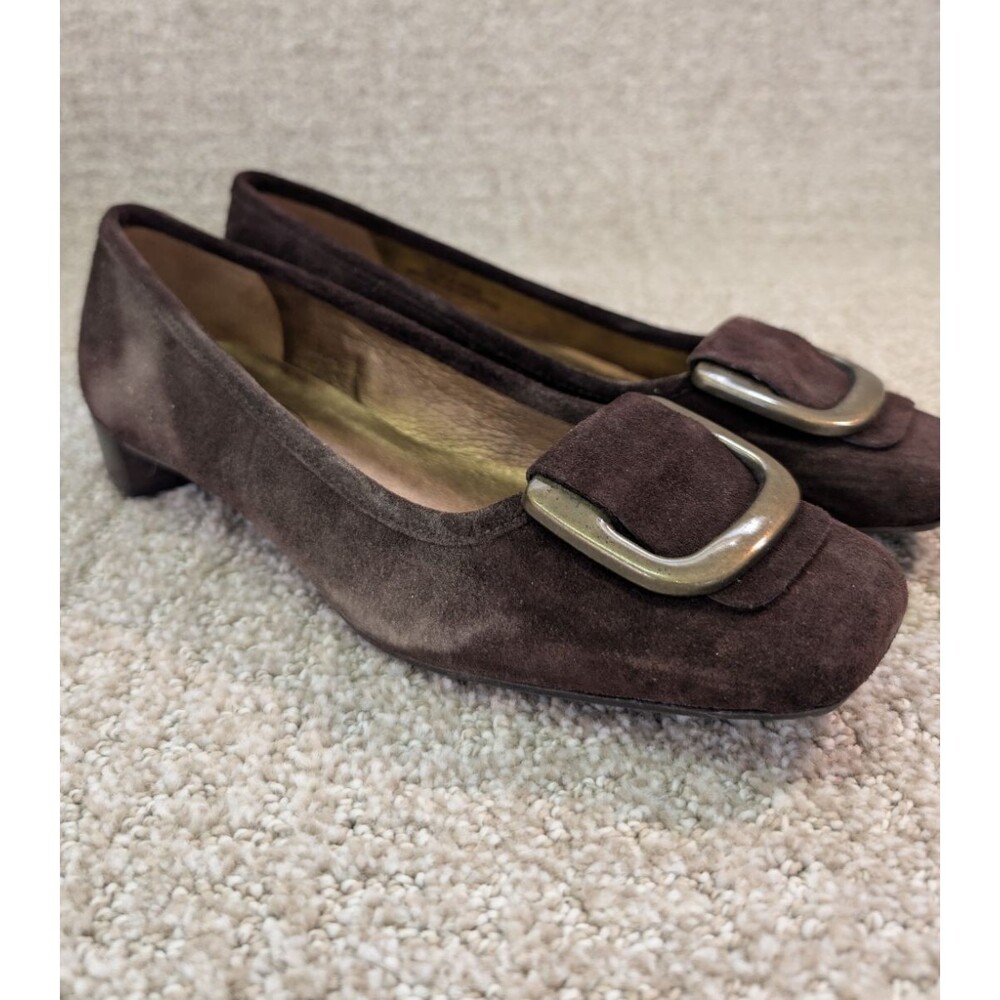 Talbots Womens Brown Suede Buckle Shoes 5.5 Comfort Casual Slip On Vintage